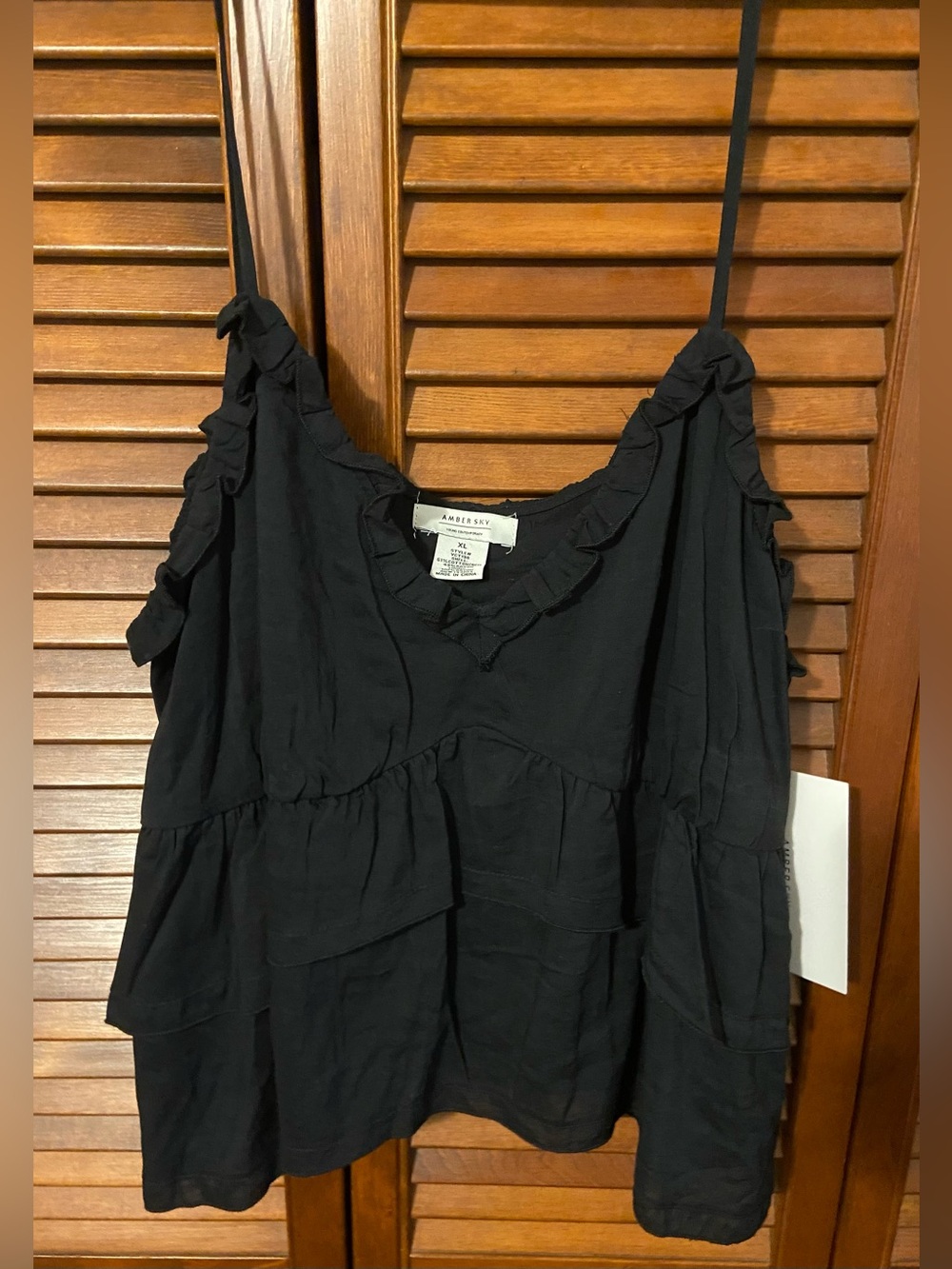 Black Ruffle Spaghetti Strap Women's Top Amber Sky XL